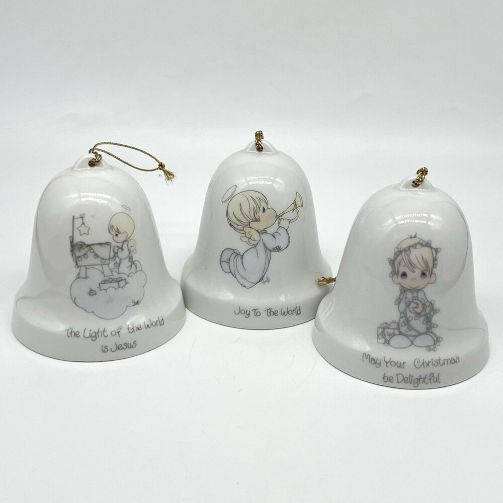 Precious Moments Christmas Ornament Hanging Bells 1985 Vintage Enesco Porcelain